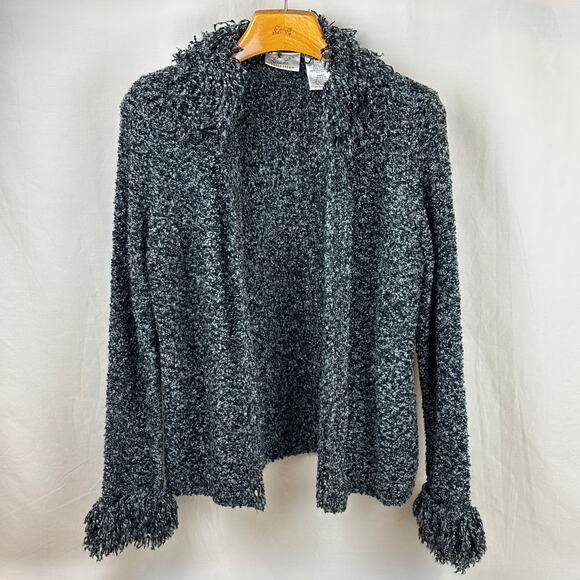 Vintage Kathie Lee Fuzzy Fringe Button Front Cardigan Shag Sweater Size Small - Picture 1 of 10